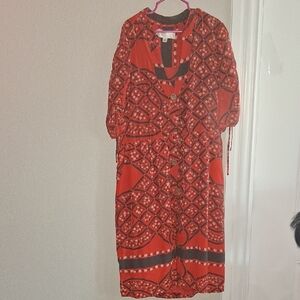 Moulinette Soeurs Red and Black Geometric Long Sleeve Dress
